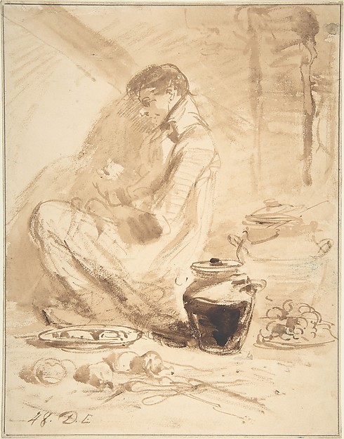 Anonymous, British, 19th century, Man Sitting on the Ground with Jars and Food