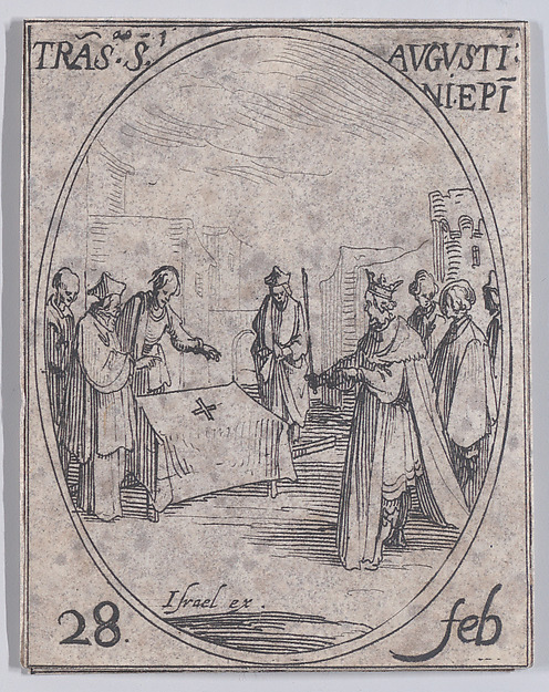Jacques Callot, Translation de S. Augustin (Translation of St. Augustine), February 28th, from "Les Images De Tous Les Saincts et Saintes de L'Année" (Images of All of the Saints and Religious Events of the Year)