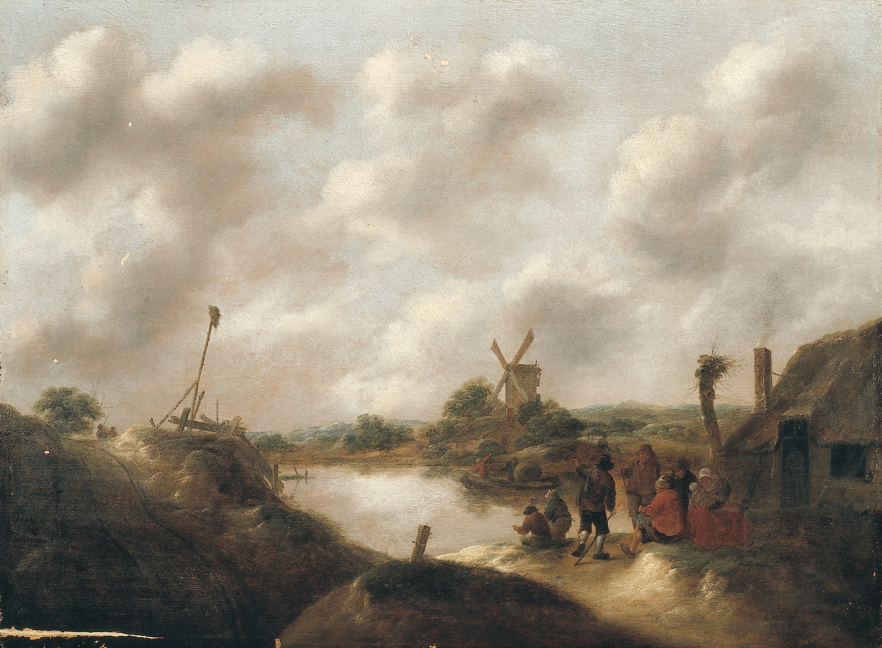 Nicolaes Molenaer, Landschap met boeren aan een rivieroever