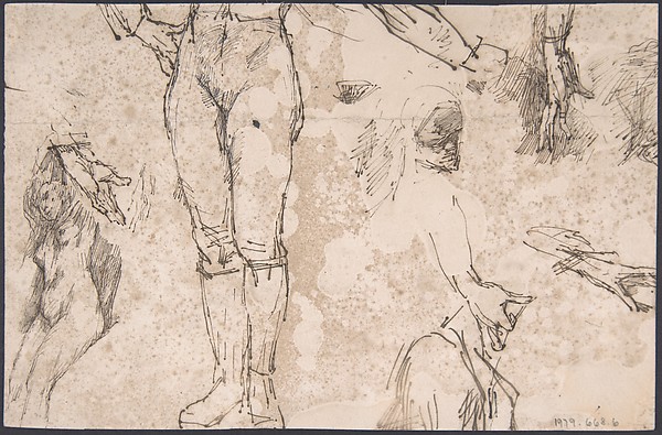 Félicien Rops, Studies of Female Nude, Hands, and Male Torso (recto); Landscape (verso)