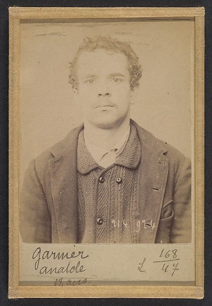 Alphonse Bertillon, Garnier. Anatole, Auguste. 18 ans, né à Montereau (Seine & Marne). Orfèvre. Anarchiste. 1/3/94.