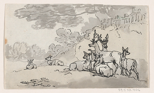 Thomas Rowlandson, Deer (from Plate 3, Outlines of Figures, Landscapes and Cattle...for the Use of Learners)