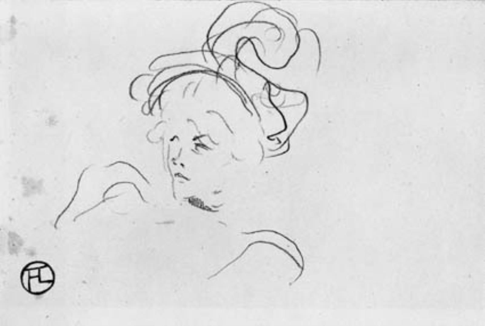 Henri de Toulouse-Lautrec, Kvindehoved med fjerbesat hat. Mlle Marsy