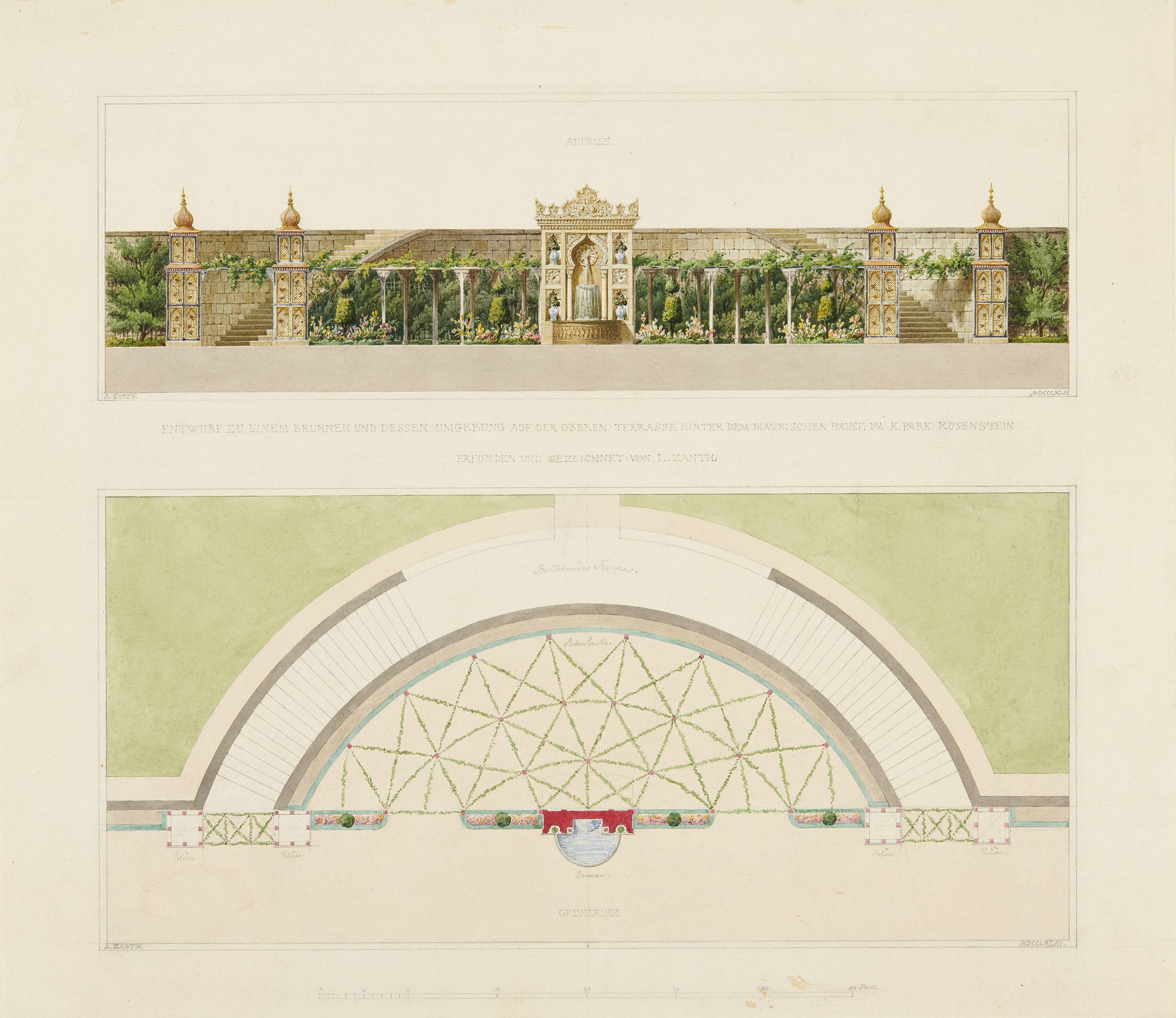 Karl Ludwig Wilhelm von Zanth, Entwurf zu einer Brunnenanlage beim Wilhelma-Palast 1843