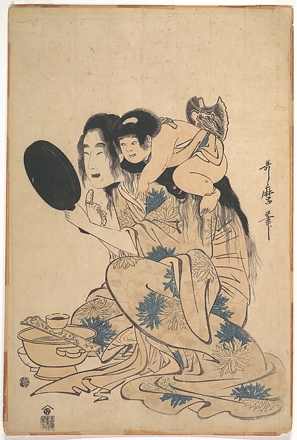Kitagawa Utamaro, Yamauba Blackening her Teeth, with Kintarō