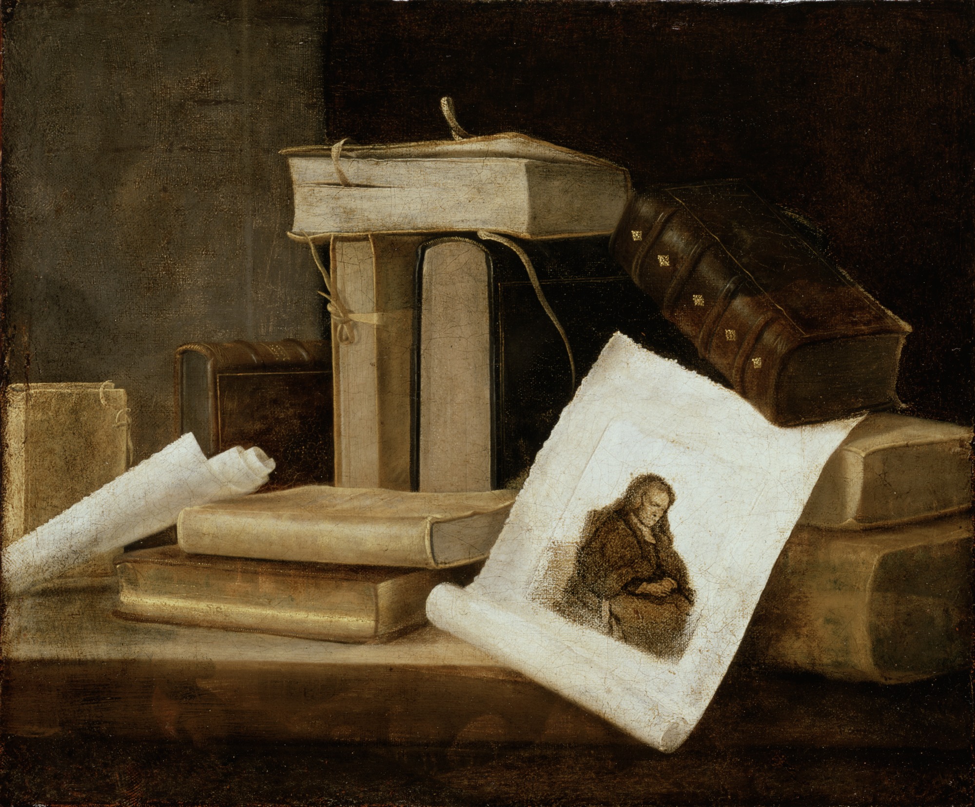 Sebastian Stoskopff, Still Life of Books and a Rembrandt Engraving