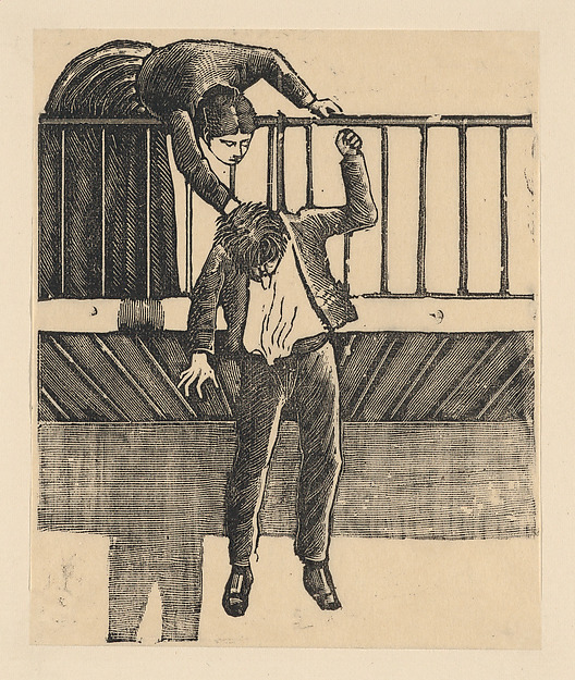 José Guadalupe Posada, A woman discovering a man who has committed suicide by hanging himself from a balcony