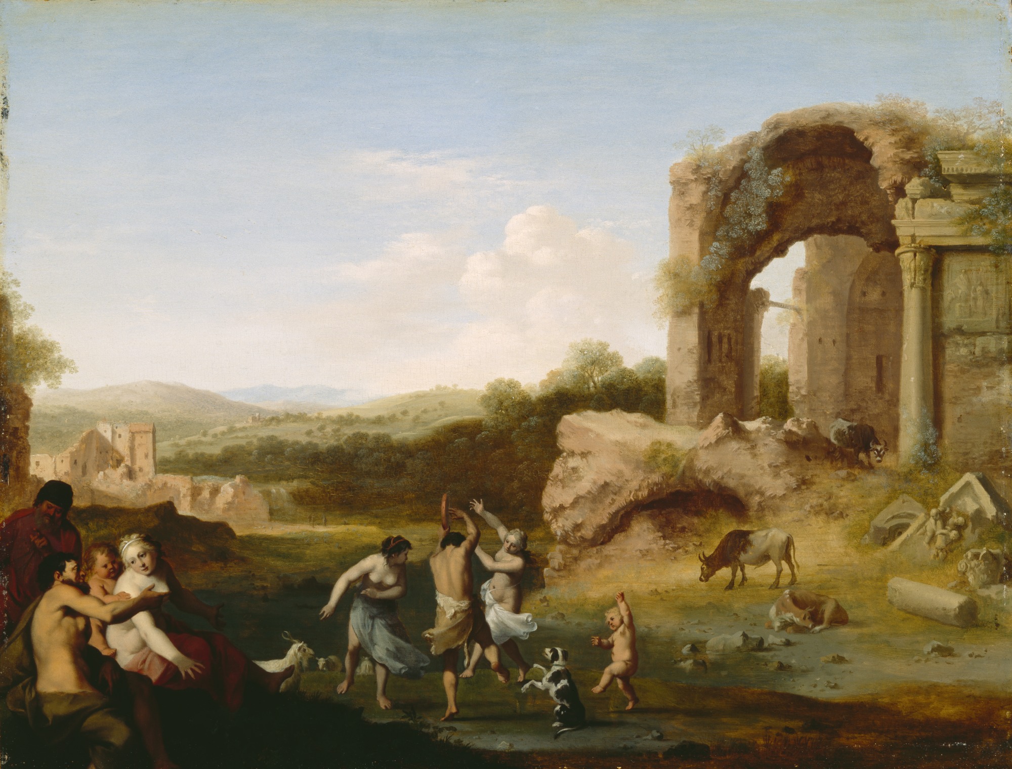 Cornelius van Poelenburgh, Figures Dancing near a Ruin