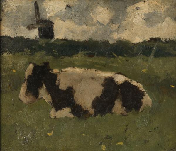 Richard Nicolaüs Roland Holst, Resting Cow with a Mill