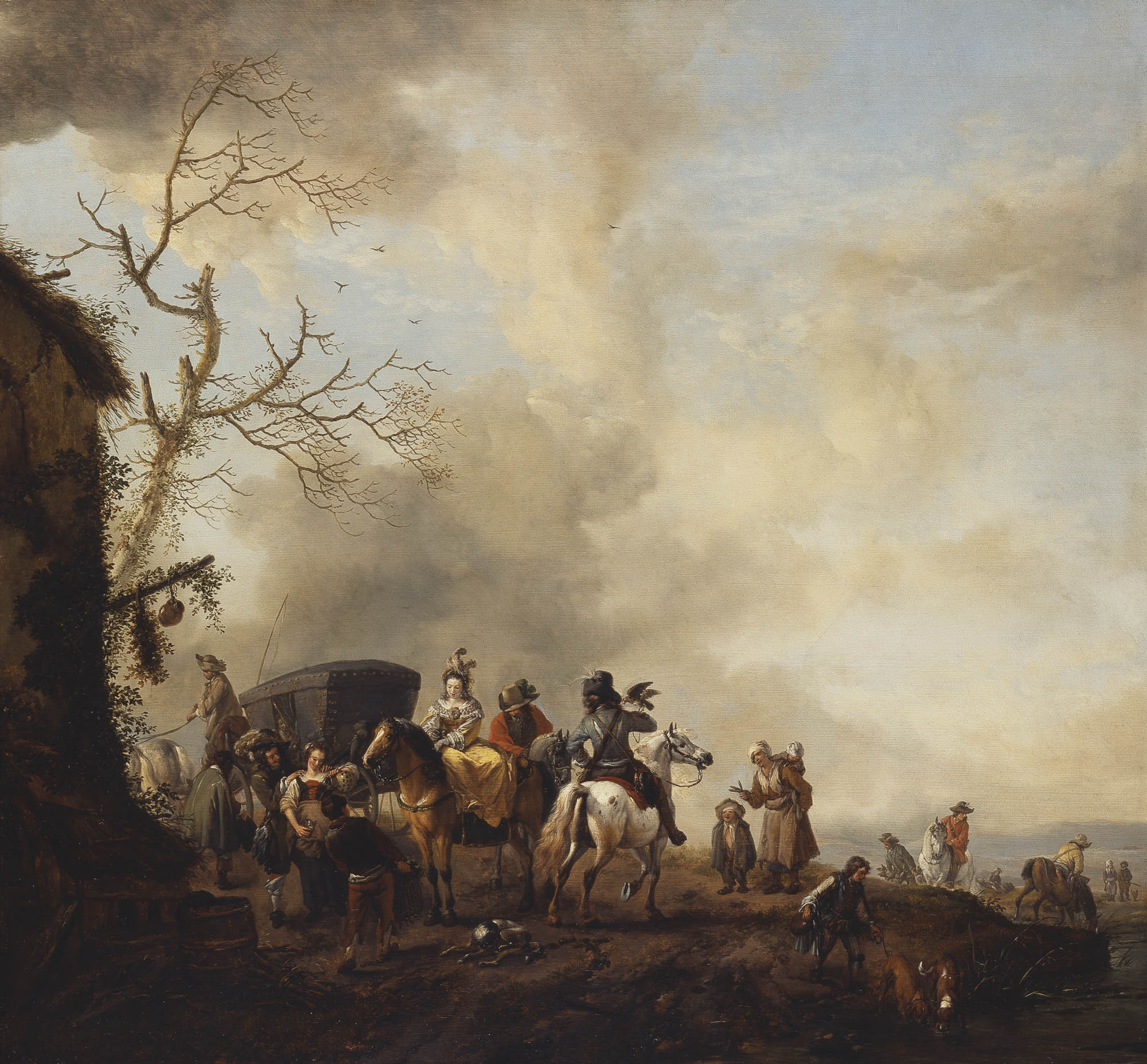 Philips Wouwerman, The Halt of a Hawking Party at a Wayside Inn