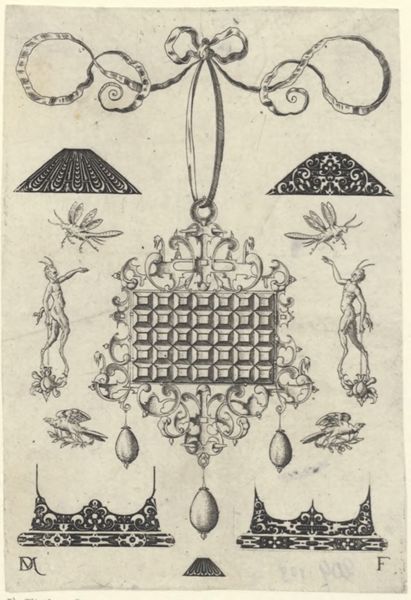 Mignot, Daniel, (active 1593-1596), (printmaker), Ornamental pendants: Large pendant with square flat stones