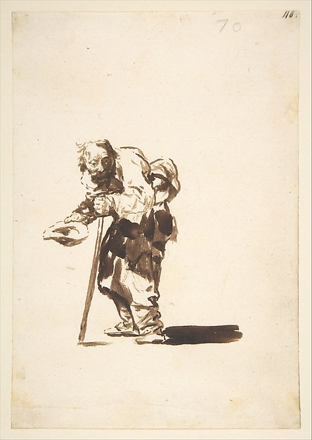Goya (Francisco de Goya y Lucientes), Beggar with a staff in his left hand; folio 70 from the "Images of Spain" Album (F)
