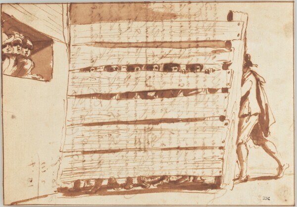 Guercino, Spectators Hiding behind a Barricade