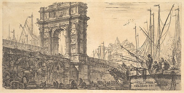 Giovanni Battista Piranesi, Plate 28: Arch of Trajan in Ancona (Arco di Trajano in Ancona), from "Alcune Vedute di Archi Trionfali ed altri monumenti inalzati da Romani parte di quali se veggono in Roma e parte per l'Italia" (Some Views of Triumphal Arches and other monuments erected by the Romans, some of which are in Rome a…