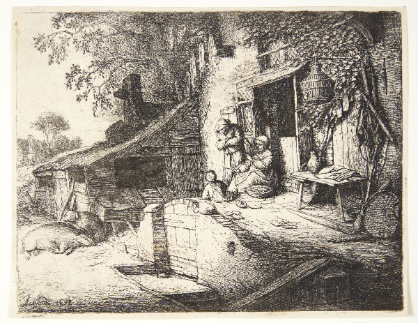 Adriaen van Ostade, Kvinde, som spinder foran et bondehus