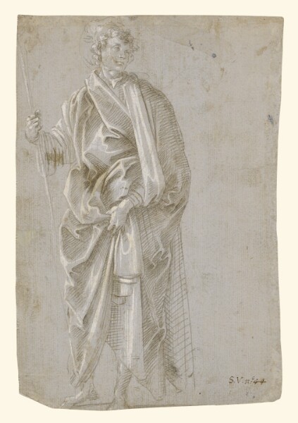 Filippino Lippi, Standing Saint (recto); Studies of Christ at the Column, a Nude from Behind, and Various Figures (verso)