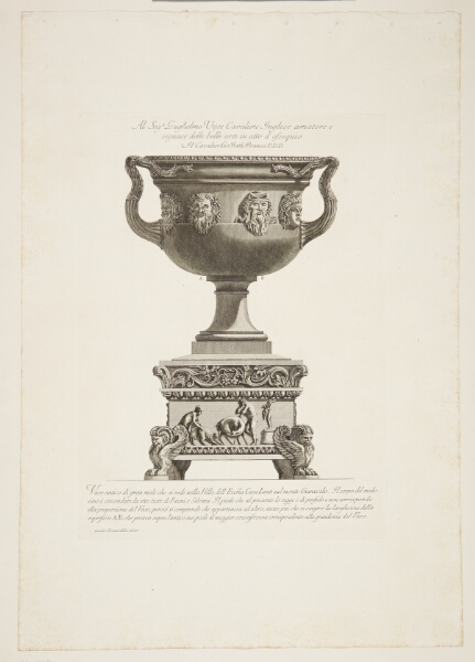 Giovanni Battista Piranesi, Vase med to hanke og masker, placeret på en base fra en anden vase