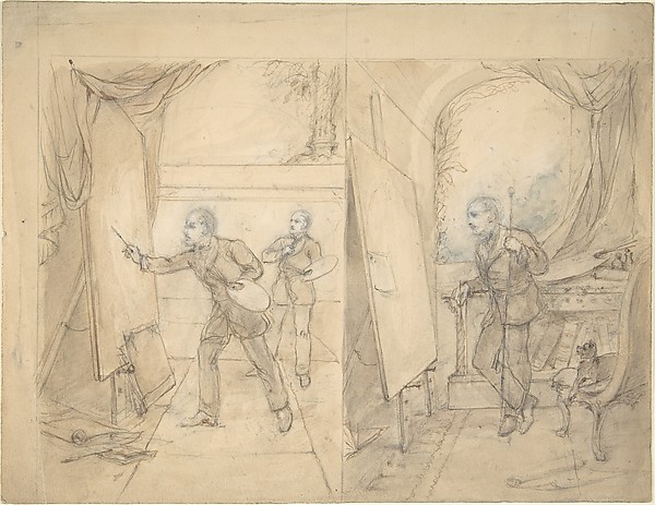 Anonymous, British, 19th century, Two Views of an Artist's Studio, possibly that of Eden Upton Eddis