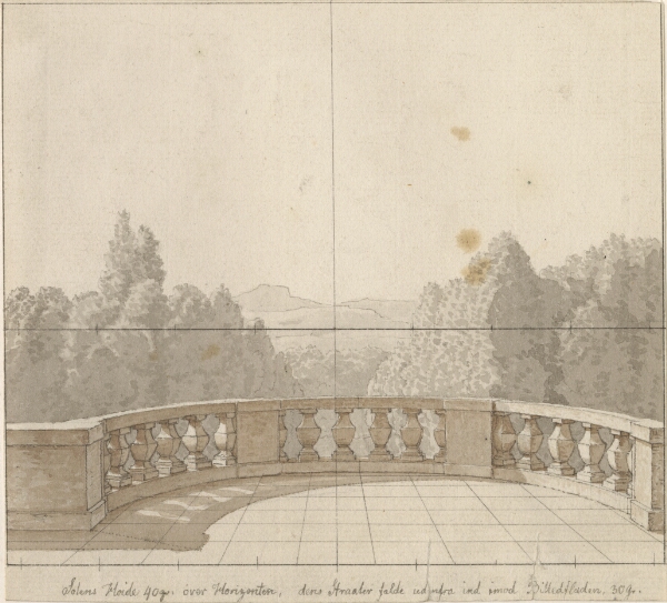 C.W. Eckersberg, Linearperspektiven, anvendt paa malerkunsten - udkast til ikke anvendt illustration - Udsigt fra sydlandsk terrasse.