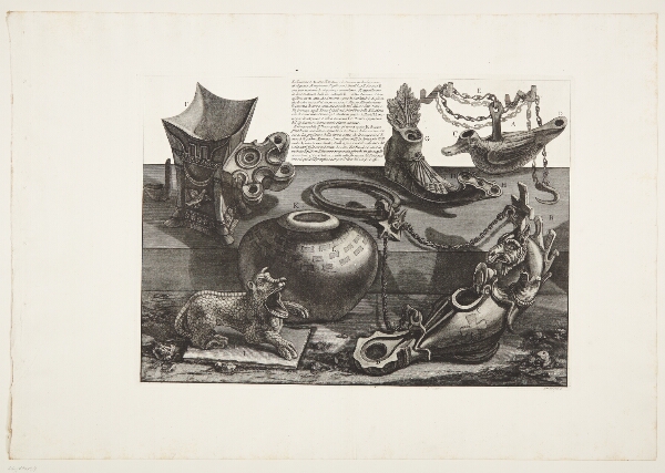 Giovanni Battista Piranesi, Lamper af terracotta og bronze, hvoraf en er formet som en kimære
