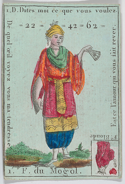 Anonymous, French, 18th century, F. du Mogol from playing cards "Jeu d'Or"