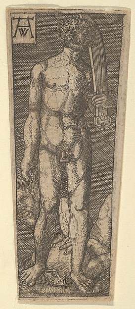 Heinrich Aldegrever, Reverse Copy of the Top of Dagger Sheath with David Holding the Head of Goliath