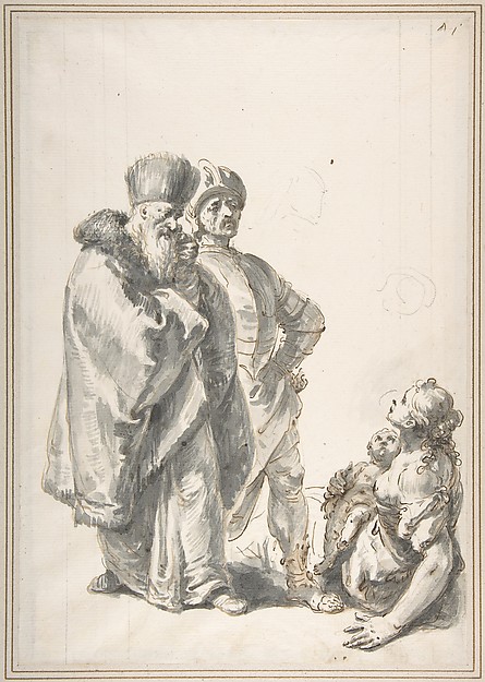 Francesco Fontebasso, Two Standing Male Figures and Seated Woman with a Child