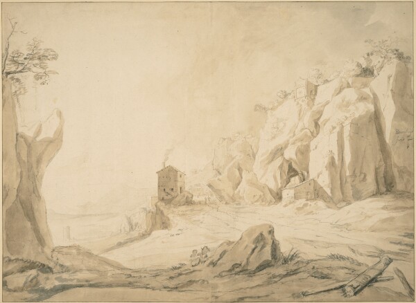 Bartholomeus Breenbergh, Landscape with a Road below Cliffs near Bracciano