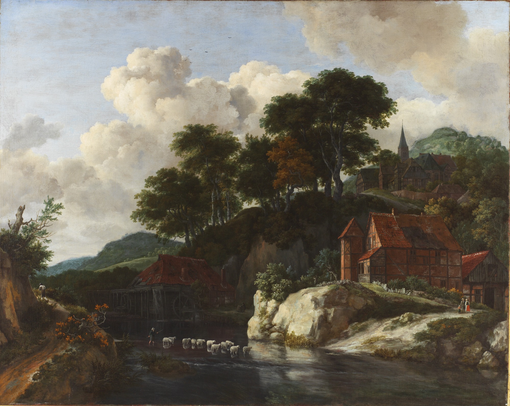 Jacob van Ruisdael, Hilly Landscape with a Watermill, ca. 1670