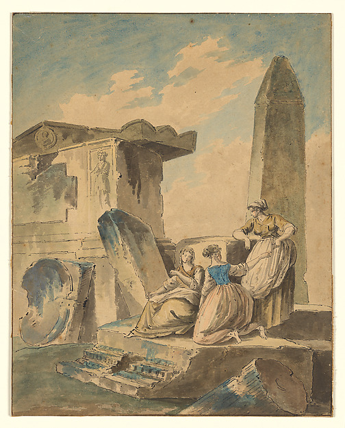 Hubert Robert, Three Young Girls by Ruins