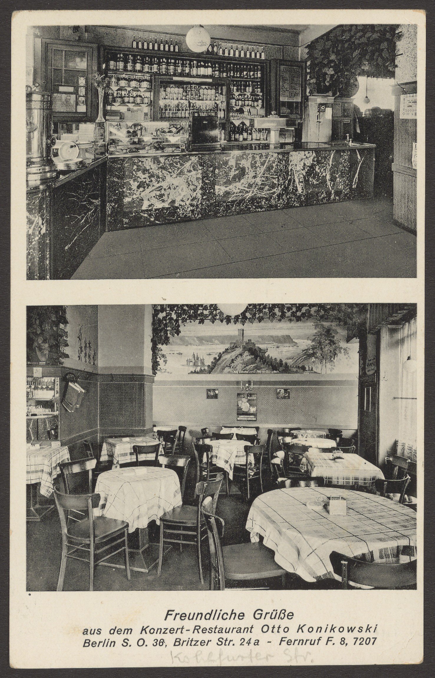 Fotoatelier Zander & Labisch, Ansichtskarte Innenraum eines Restaurants, Kohlfurterstraße [1/2]