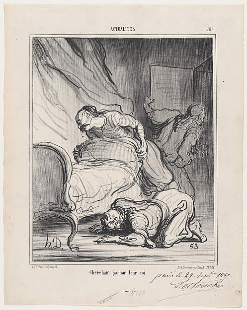Honoré Daumier, Looking everywhere for their king, from 'News of the day,' published in Le Charivari, October 4, 1867