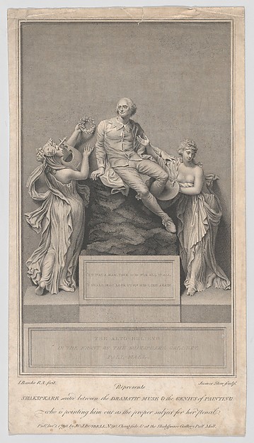 James Stow, Shakespeare Seated Between the Dramatic Muse and the Genius of Painting, from "Boydell's Shakespeare Gallery"