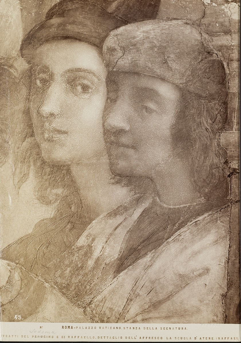 Fratelli Alinari, Raffaello Sanzio: Porträts von Sodoma und Raffael (Detail), Stanza della Segnatura, Vatikanspalast, Rom