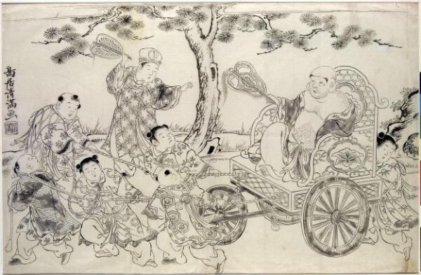 Torii Kiyomitsu, The God Hotei and Chinese Children