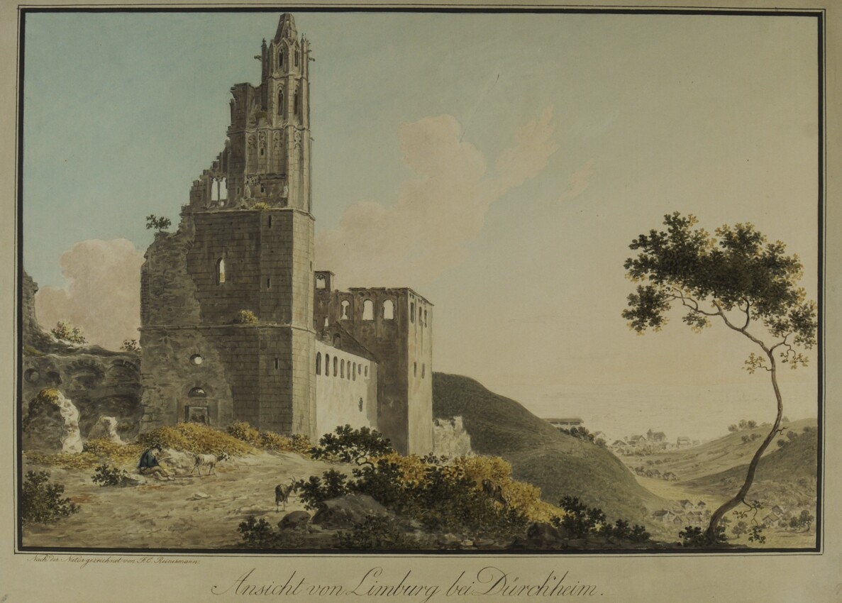 Friedrich Christian Reinermann, Ansicht der Klosterruine Limburg bei Bad Dürkheim, Variante von BS_0151 mit Baum