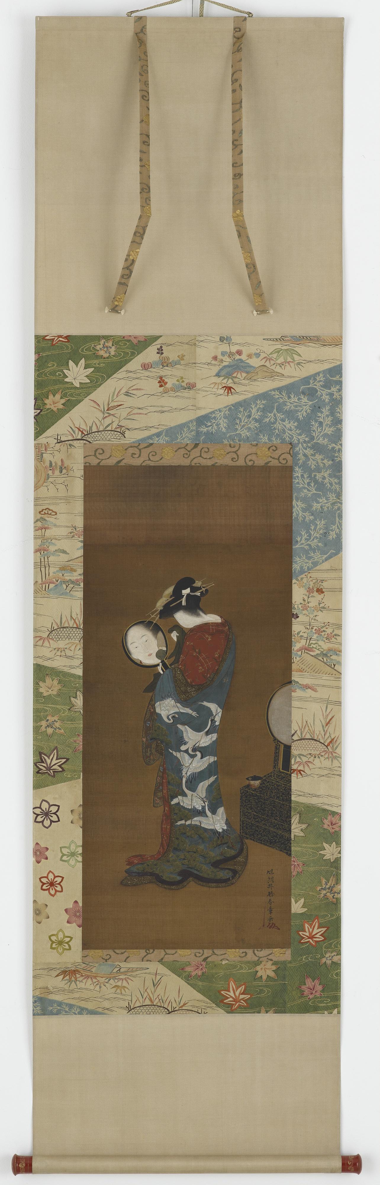 Katsukawa Shunsho, A courtesan looking into a hand mirror