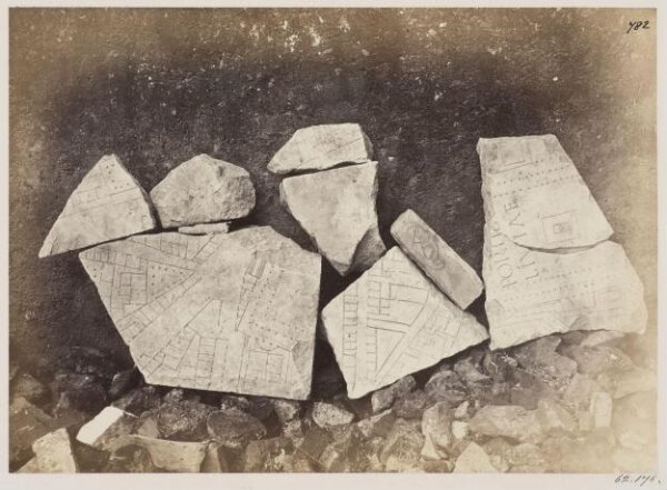 Parker, John Henry, Excavations, 1867 - Fragments of the Marble Plan of Rome of A.D. 275, found in the garden of the Monks of SS. Cosmas and Damian.