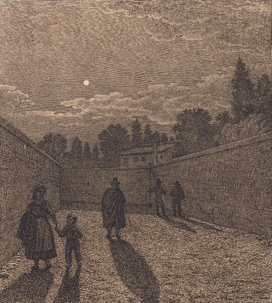 C.W. Eckersberg, Måneskin over en vej. Illustration til "Linearperspectiven", Tavle IV