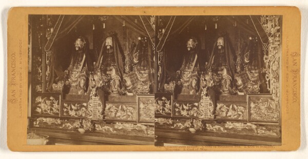Eadweard J. Muybridge, Chinese Joss House. 1, God of Southern Sea. 2, God of Sombre Heavens. 3, God of War.