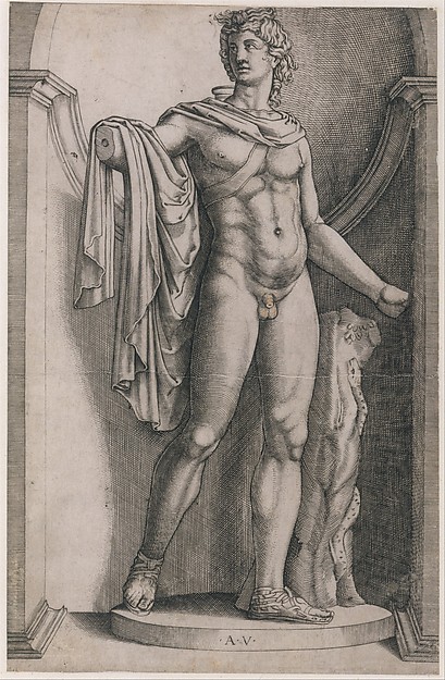 Agostino Veneziano (Agostino dei Musi), Apollo Belvedere, from "Speculum Romanae Magnificentiae"