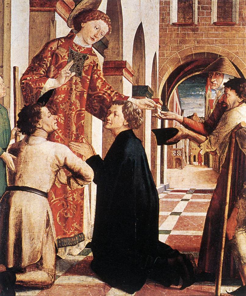 Michael Pacher, Laurentius-Altar: Almosenspende des hl. Laurentius