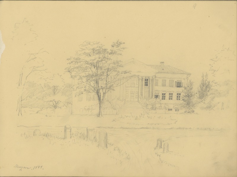 Anna von (autor) Krüdener, Mõisahoone - Menzen 1881 - Mõniste. (leht joonistusplokist)