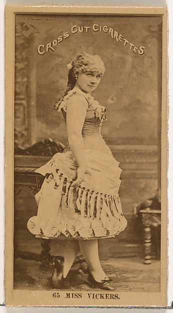 W. Duke, Sons & Co., Card Number 65, Miss Mattie Vickers, from the Actors and Actresses series (N145-2) issued by Duke Sons & Co. to promote Cross Cut Cigarettes