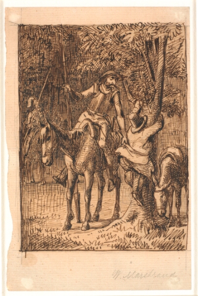 Wilhelm Marstrand, Før kampen med spejlridderen hjælper Don Quixote Sancho Pansa op i et træ