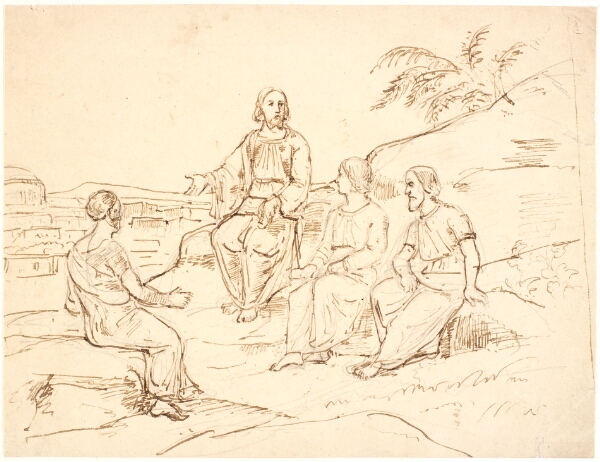 Dankvart Dreyer, Bibelsk scene: Kristus siddende med tre apostle på et bjerg