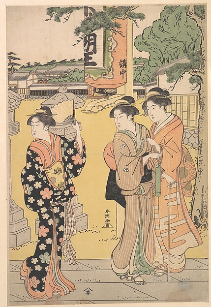 Katsukawa Shunchō, Fair Visitors in the Compound of a Buddhist Temple