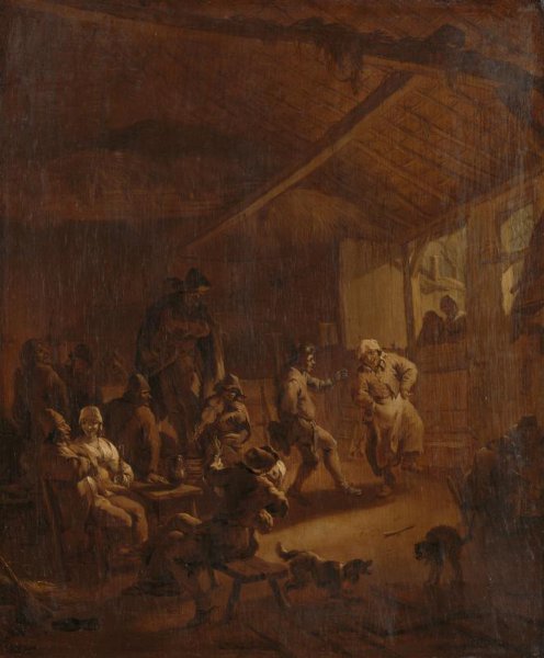 Nicolaes Pietersz Berchem, Peasants Dancing in a Barn