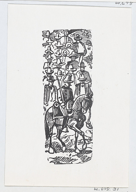 José Guadalupe Posada, A group of men following a soldier on horseback with a sword