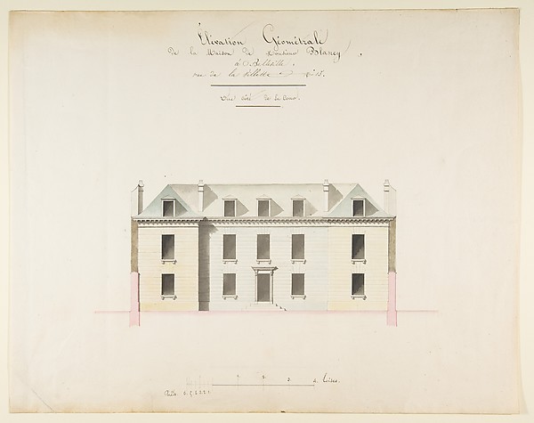 Anonymous, French, 18th century, Design for the Exterior Façade of the Country House of Monsieur Blaney, Belleville (recto); Design for façade (verso)